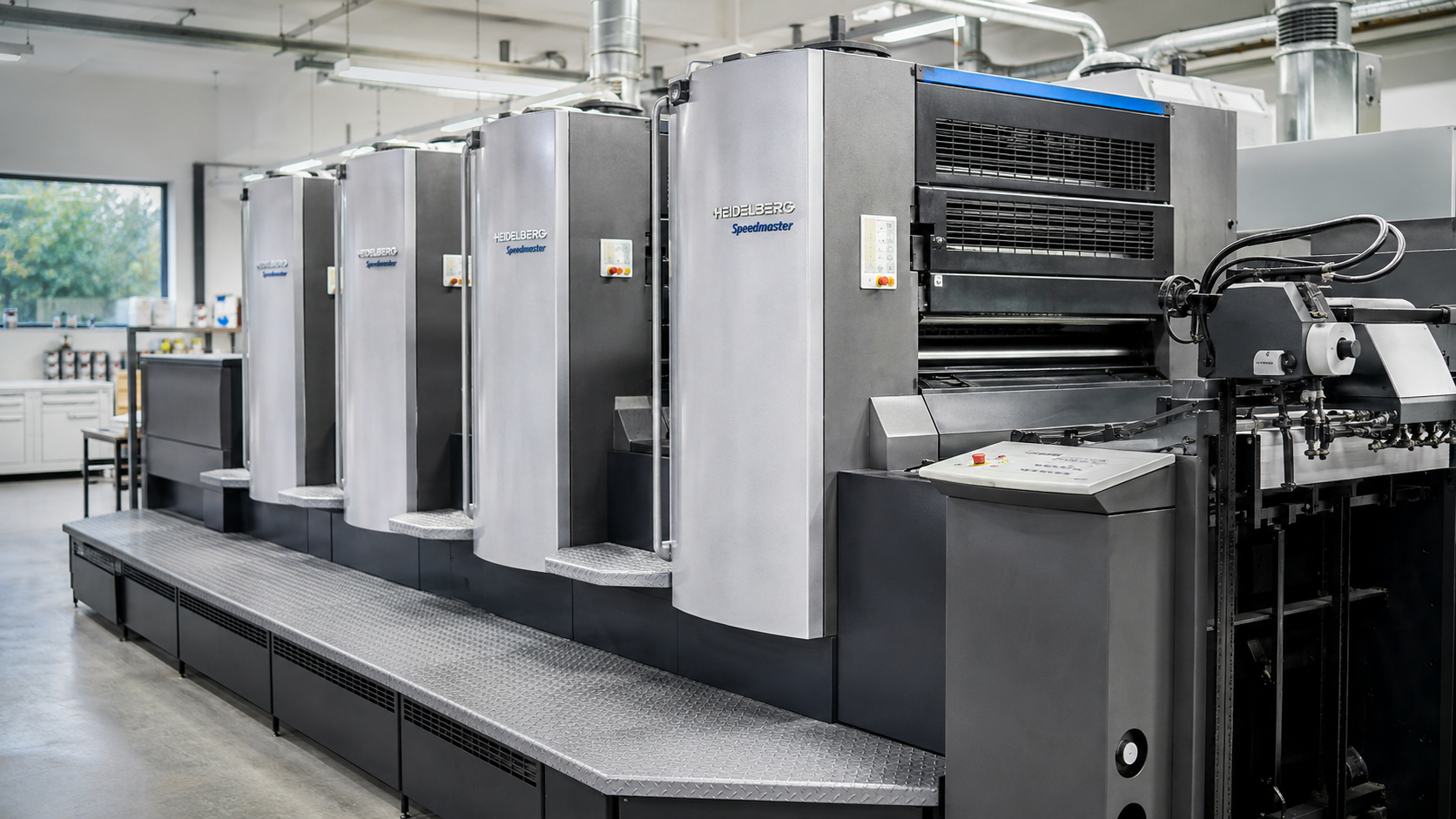 Angled view of the Heidelberg offset production floor